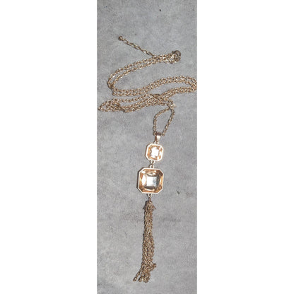 Orange And Rose Gold Brilliant Gemmed Tassel Necklace