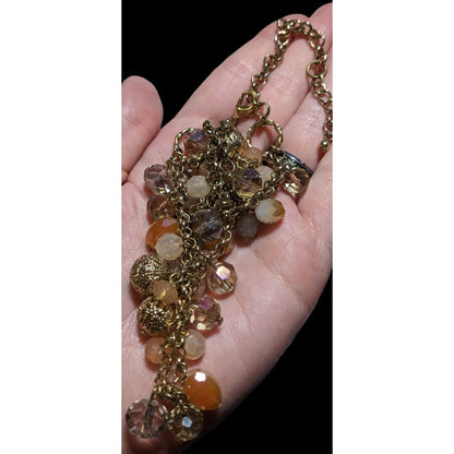 Peach And Gold Multilayer Beaded Necklace