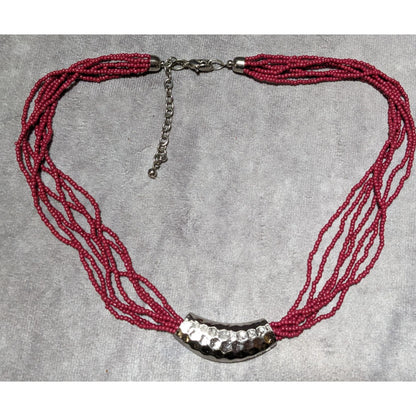 Red And Silver Beaded Multistrand Necklace