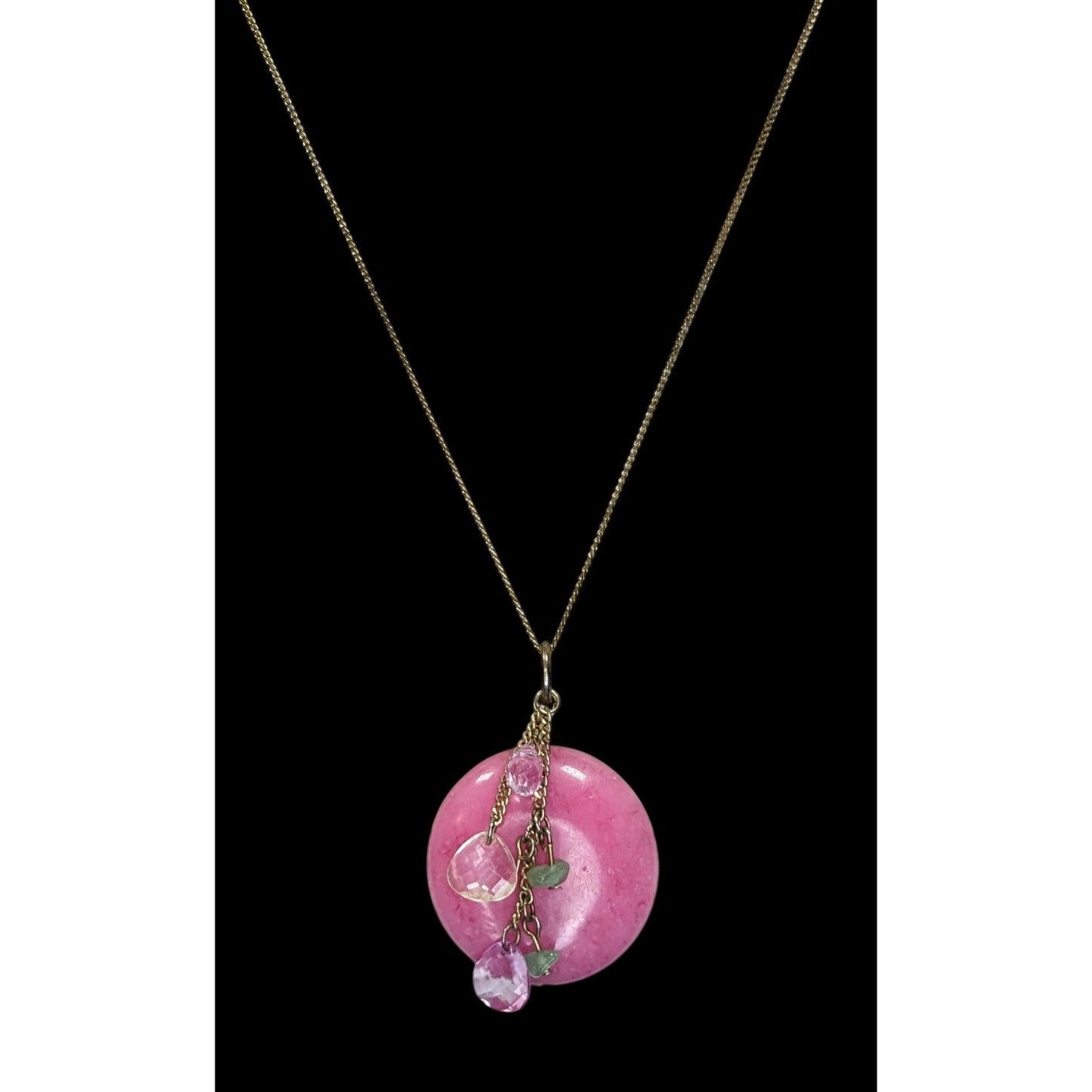 Handmade Stone Pendant Necklace Pink Gold Fairycore Nature Charms