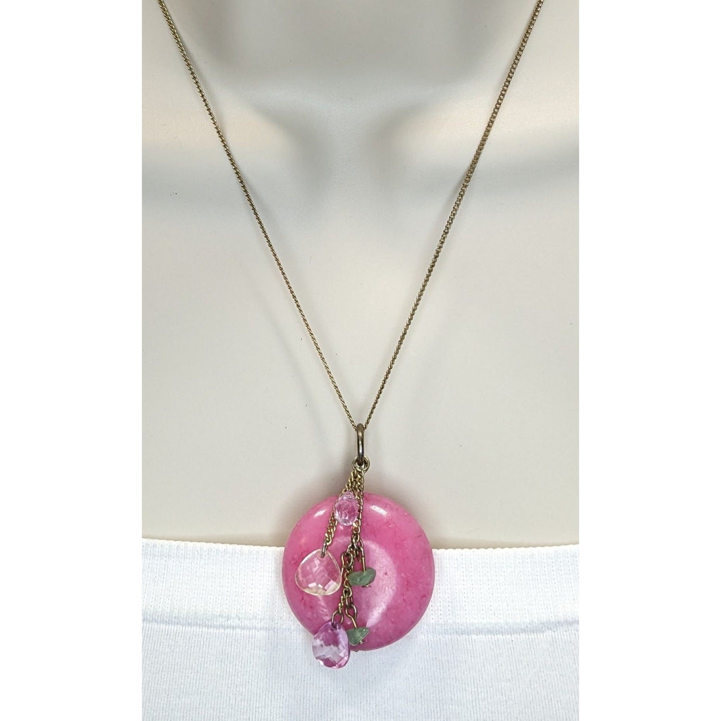 Handmade Stone Pendant Necklace Pink Gold Fairycore Nature Charms
