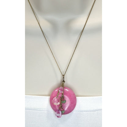 Handmade Stone Pendant Necklace Pink Gold Fairycore Nature Charms