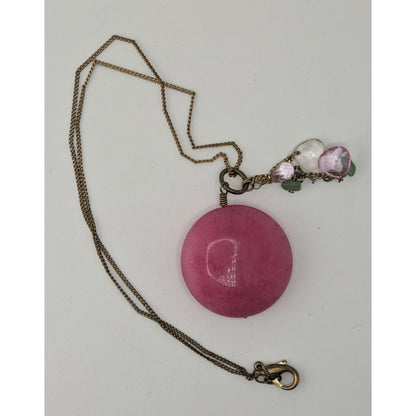 Handmade Stone Pendant Necklace Pink Gold Fairycore Nature Charms