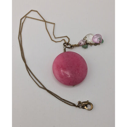 Handmade Stone Pendant Necklace Pink Gold Fairycore Nature Charms