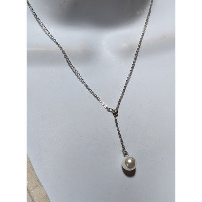 Minimalist Sterling Pearl Lariat Necklace