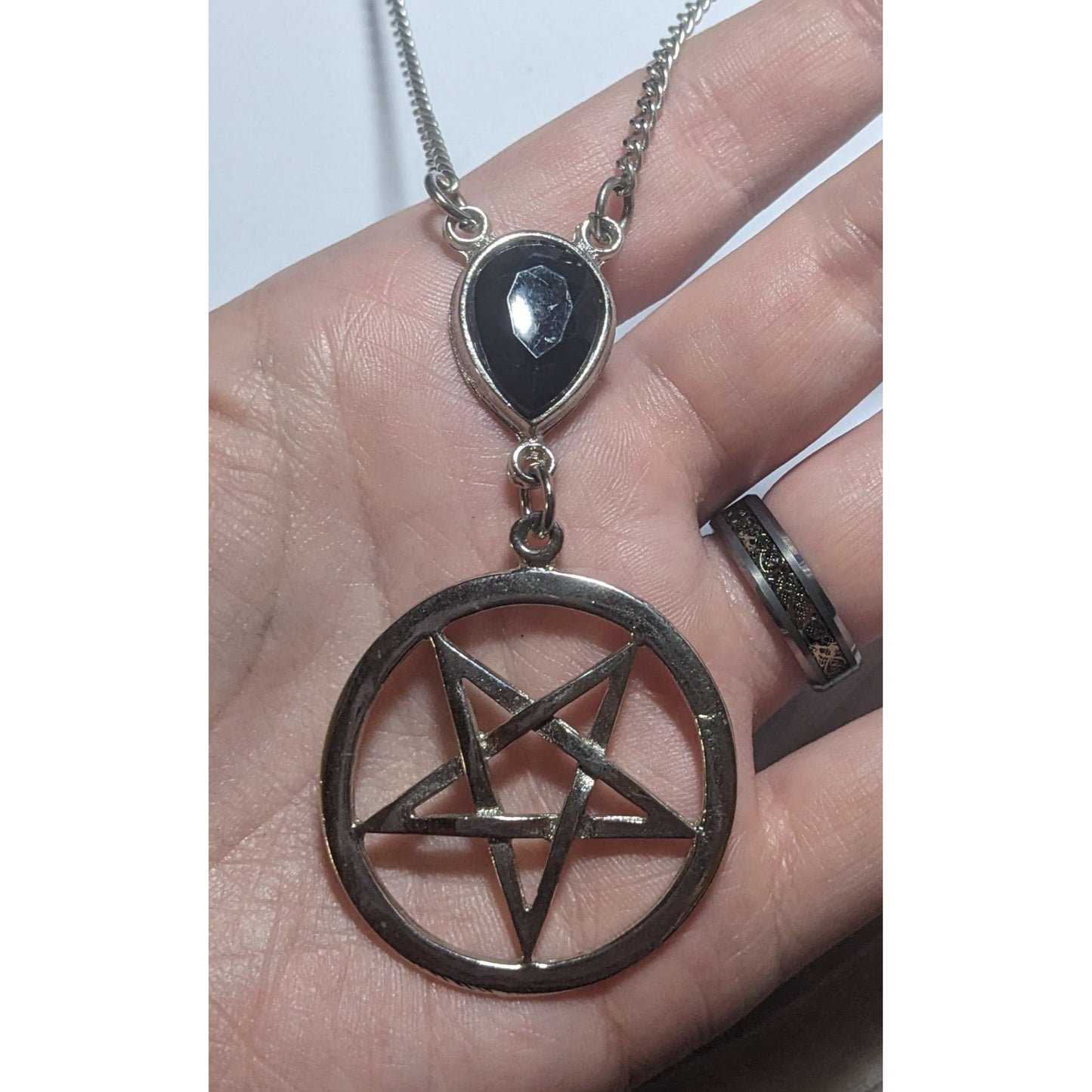 Gothic Teardrop Gemmed Pentagram Necklace