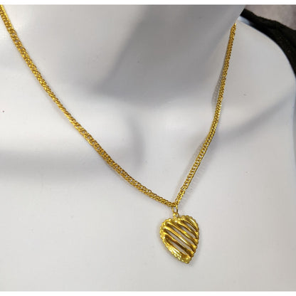 Gold Slotted Heart Necklace And Earring Set