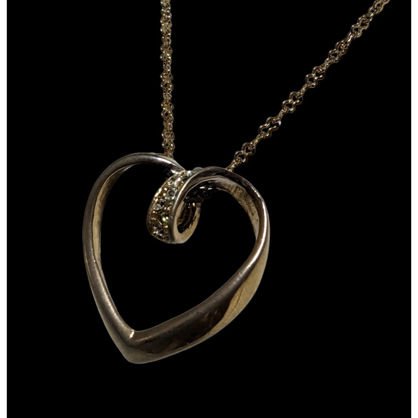 Open Heart-Shaped Rhinestone Pendant Necklace