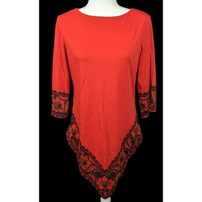 Vintage 70s Miss Shaheen Red And Black Gothic Tunic Size 12