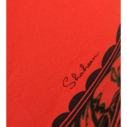 Vintage 70s Miss Shaheen Red And Black Gothic Tunic Size 12