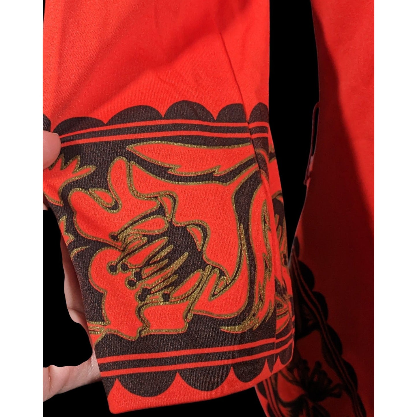 Vintage 70s Miss Shaheen Red And Black Gothic Tunic Size 12