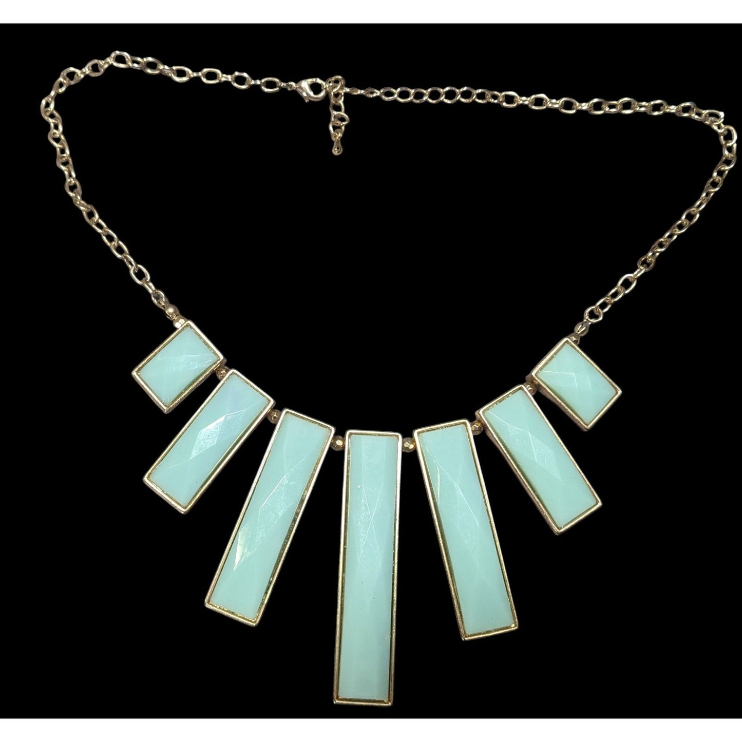 Graduated Pillar Bib Necklace Blue Gems With Gold Tone Metal