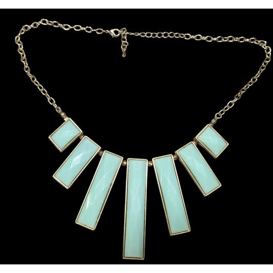 Graduated Pillar Bib Necklace Blue Gems With Gold Tone Metal