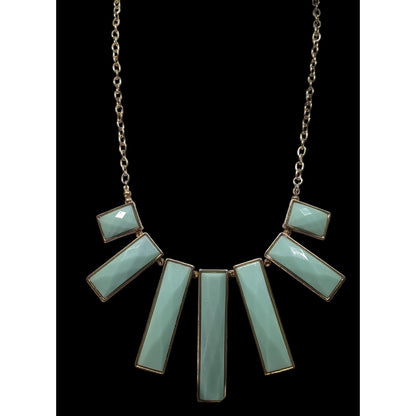 Graduated Pillar Bib Necklace Blue Gems With Gold Tone Metal