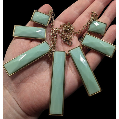 Graduated Pillar Bib Necklace Blue Gems With Gold Tone Metal