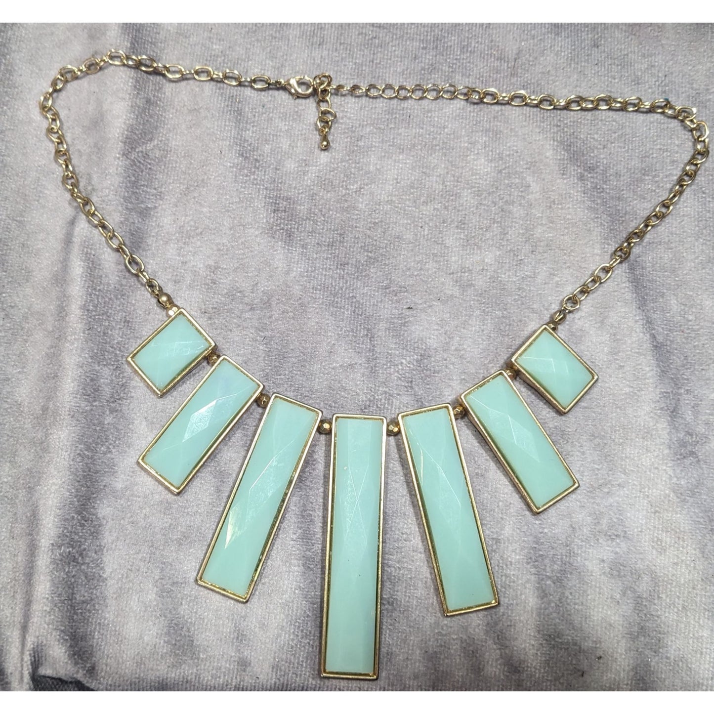 Graduated Pillar Bib Necklace Blue Gems With Gold Tone Metal