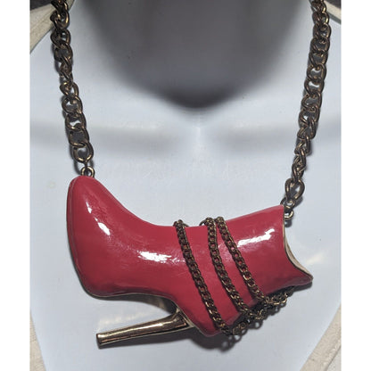 Red High Heel Chain Boot Pendant Necklace