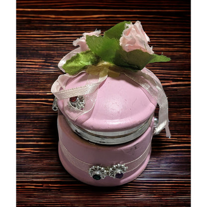 Pink Ceramic Floral Embellished Oval Trinket Box