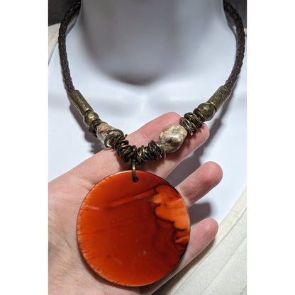 Chico's Brass Beaded Orange Disc Pendant Necklace