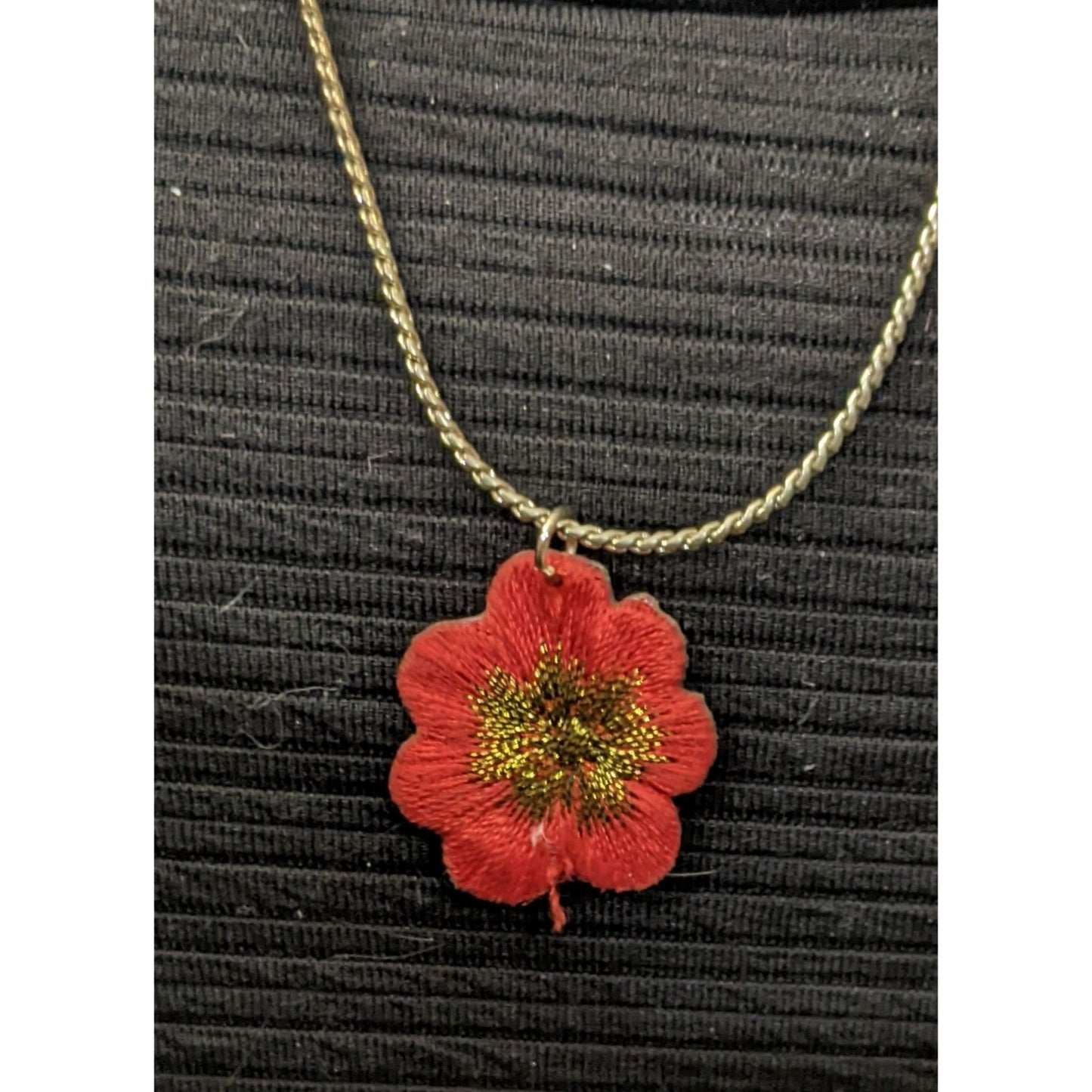 Red Minimalist Embroidered Flower Necklace