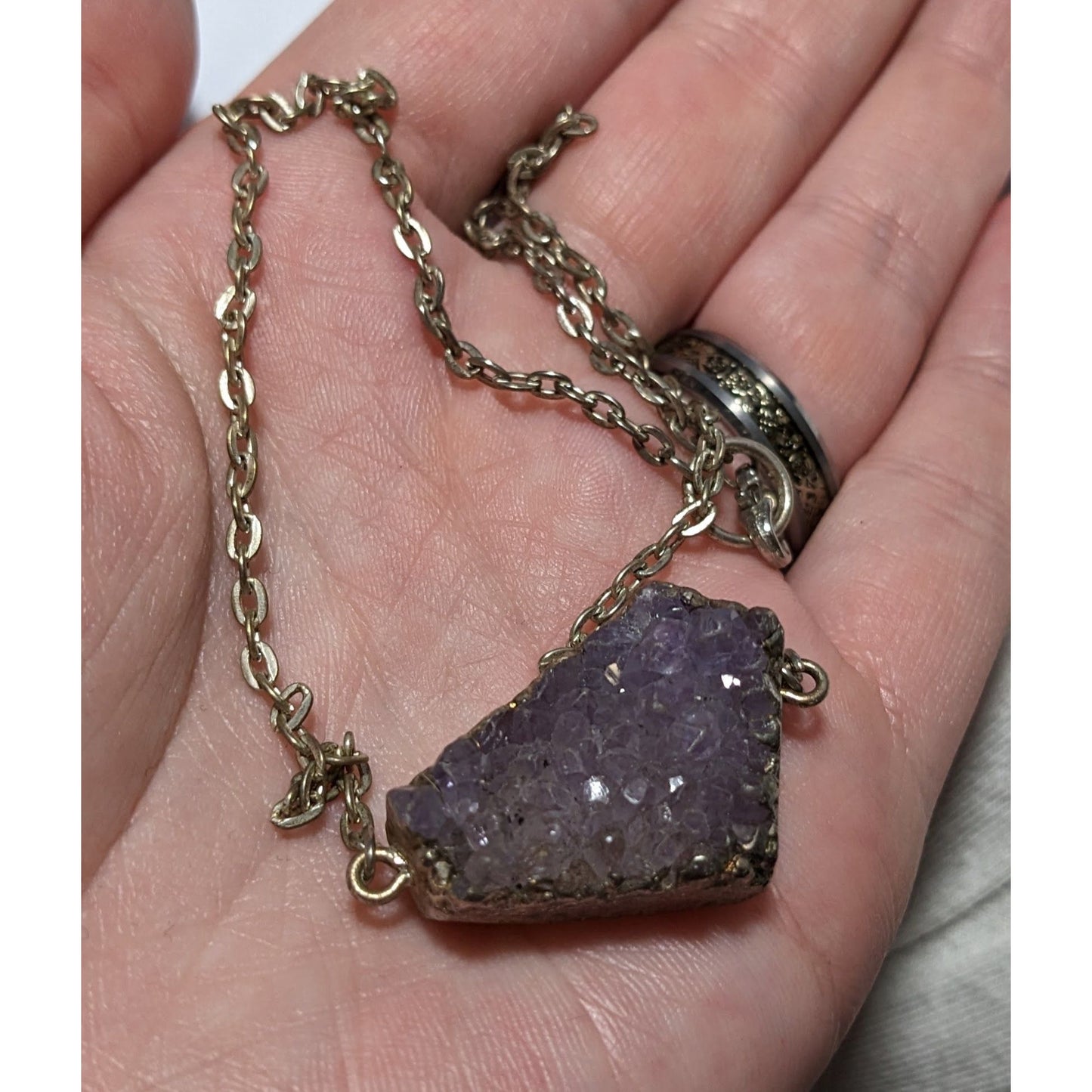 Druzy Amethyst Chunk Pendant Necklace