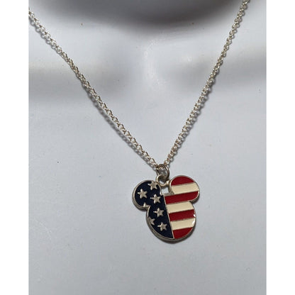 Vintage USA Flag Disney Mickey Pendant Necklace