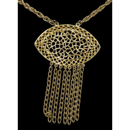 Gold Fringe Open Floral Medallion Necklace