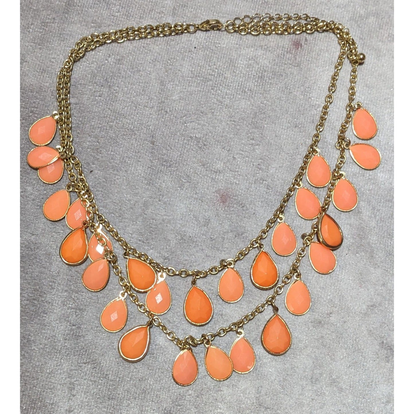 Orange And Gold Multilayer Teardrop Fringe Necklace