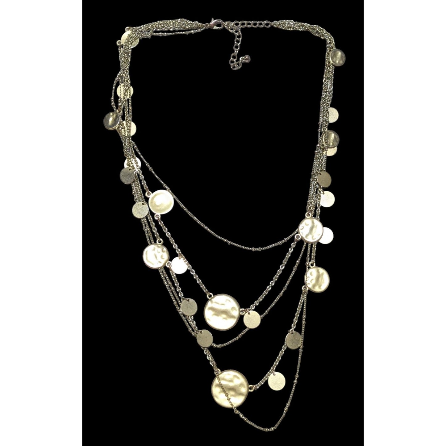 Gold Tone Multilayer Hammered Disc Chain Necklace