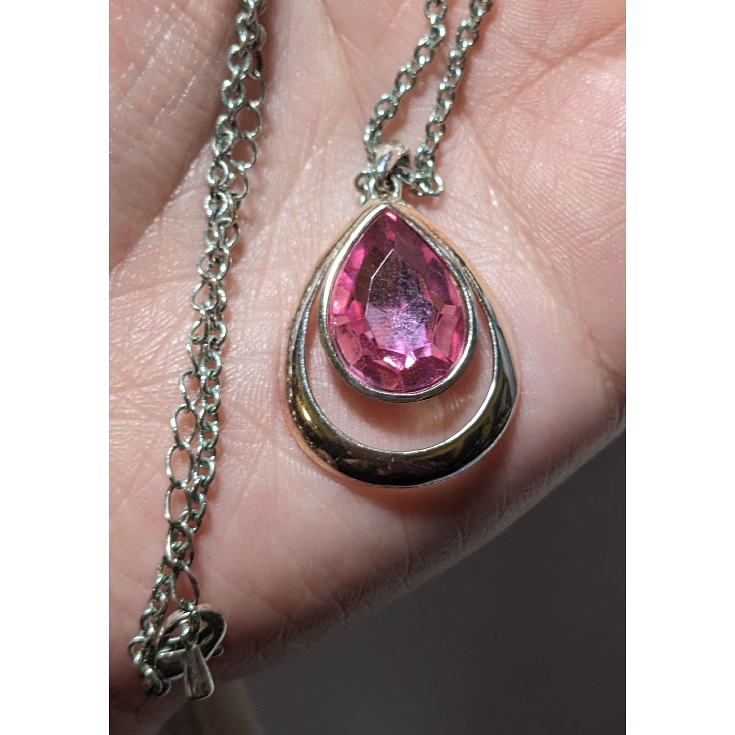 Coquette Pink Gemmed Teardrop Pendant Necklace