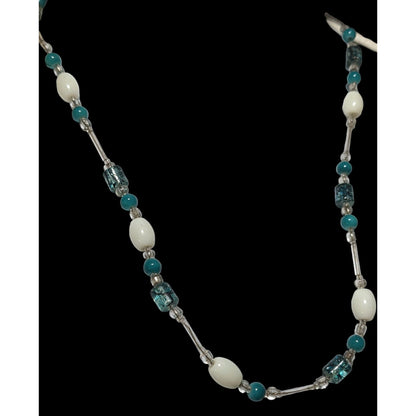 Blue And White Glass Beaded Toggle Necklace