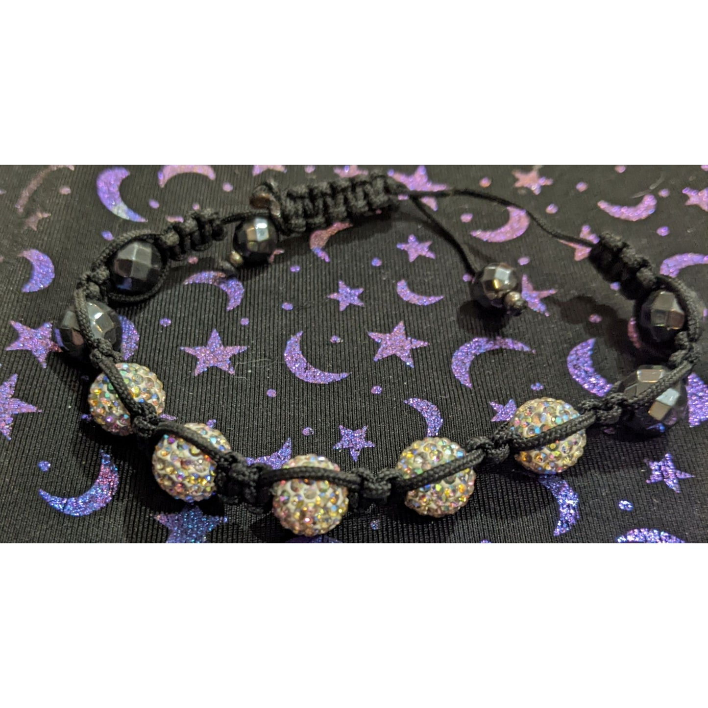 Black Aurora Borealis Beaded Shambala Bracelet