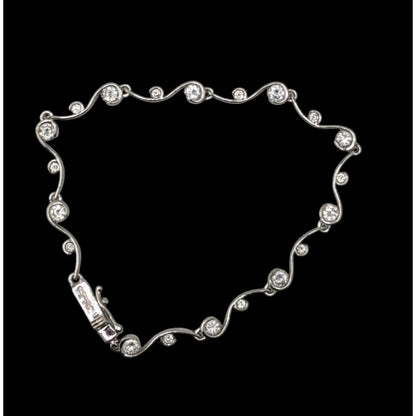 Vintage Whimsical Signed Sterling Silver & Cubic Zirconia Bracelet