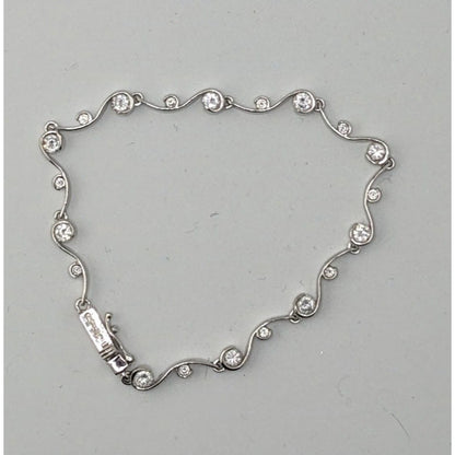 Vintage Whimsical Signed Sterling Silver & Cubic Zirconia Bracelet