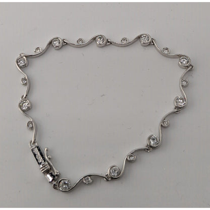 Vintage Whimsical Signed Sterling Silver & Cubic Zirconia Bracelet