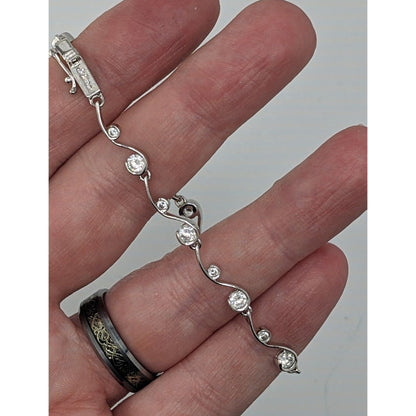 Vintage Whimsical Signed Sterling Silver & Cubic Zirconia Bracelet