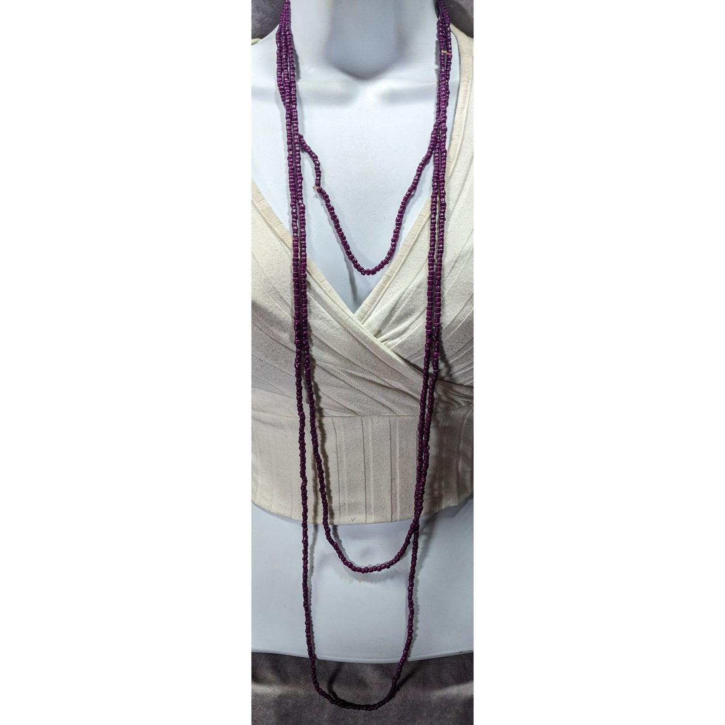 Eggplant Purple Glass Beaded Necklace Set Of 3