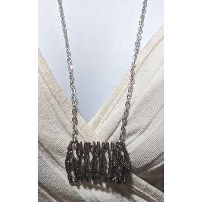 Abstract Silver Tree Bark Pendant Necklace