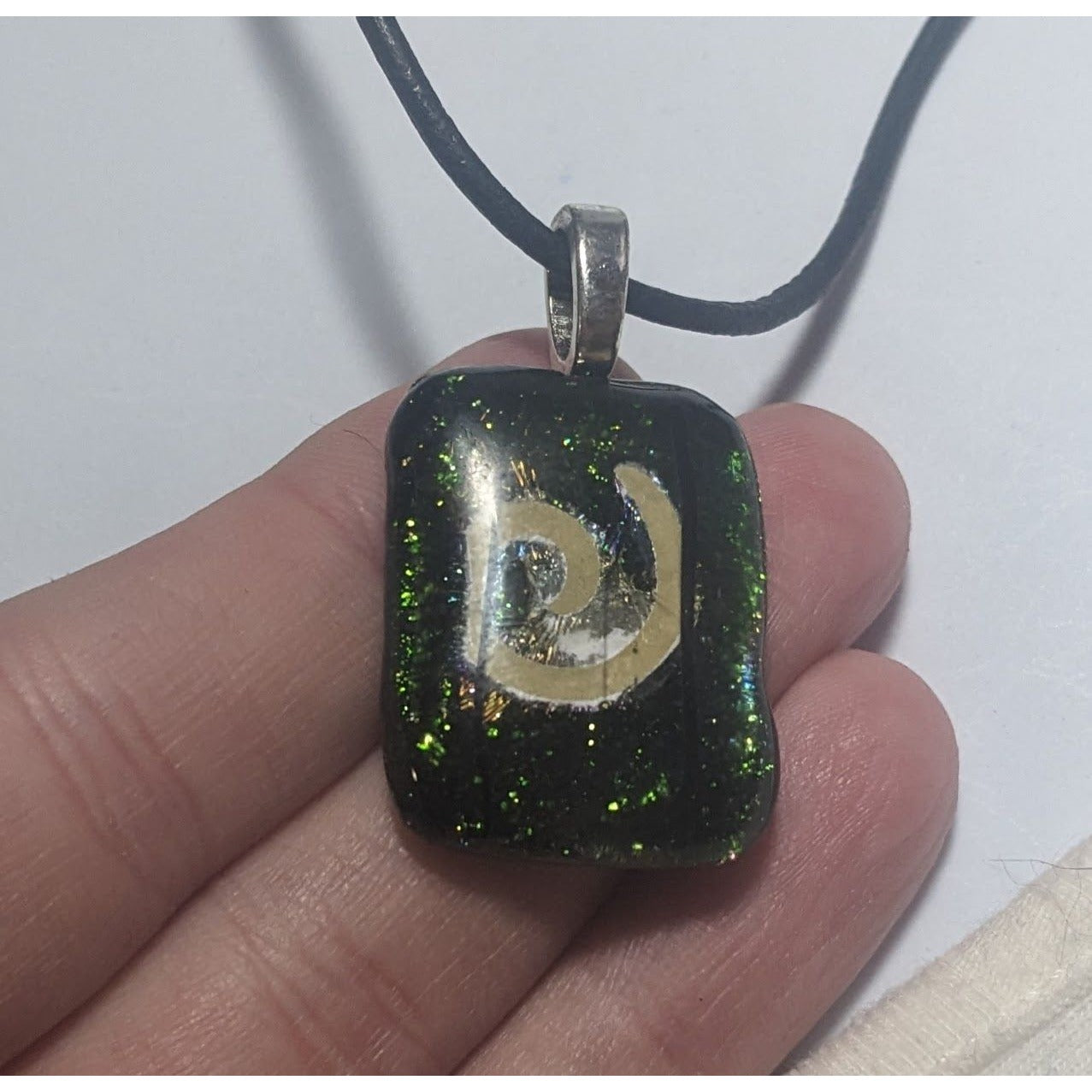 Green Dichroic Glass Swirl Necklace