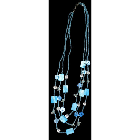 Blue Glass Shell Floral Beaded Necklace