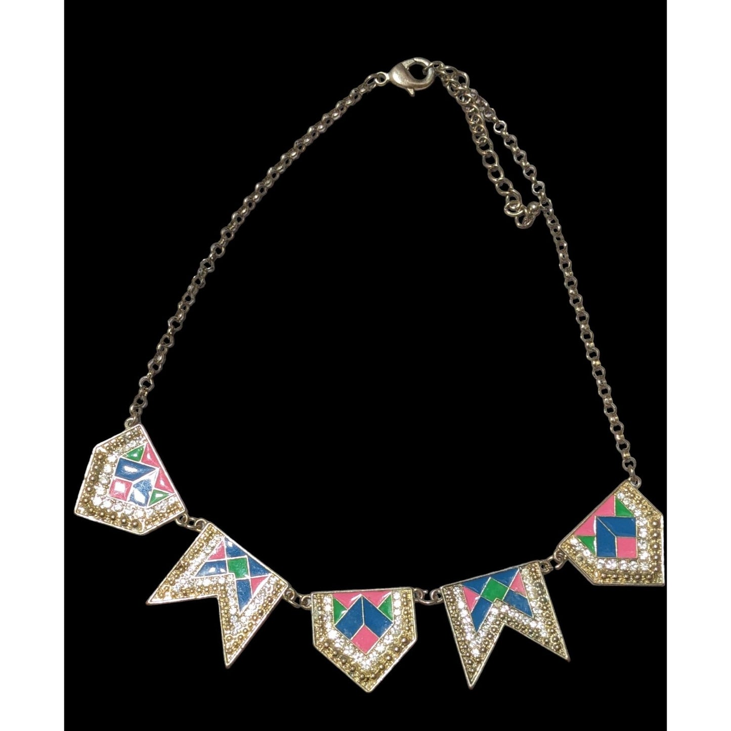 Retro Glam Rainbow Geometric Statement Necklace