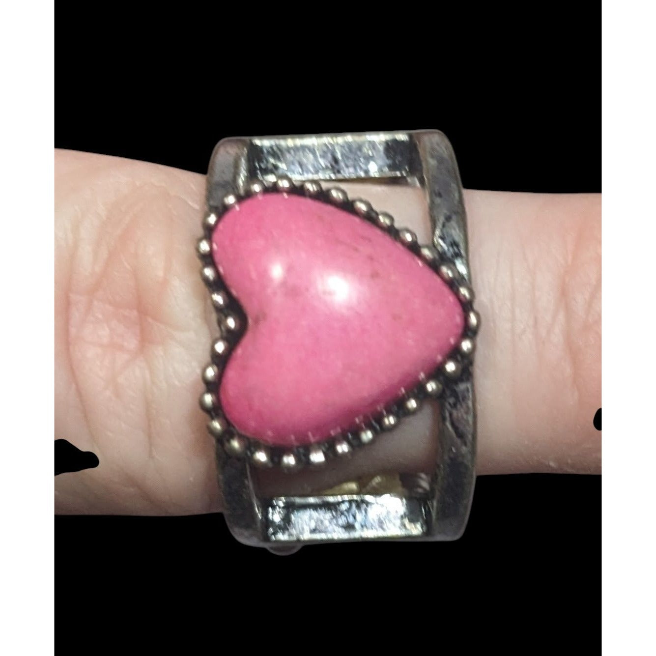 Coquette Pink Heart Stone Casual Stretch Ring Size 6