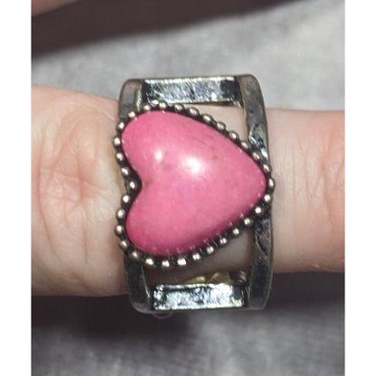 Coquette Pink Heart Stone Casual Stretch Ring Size 6