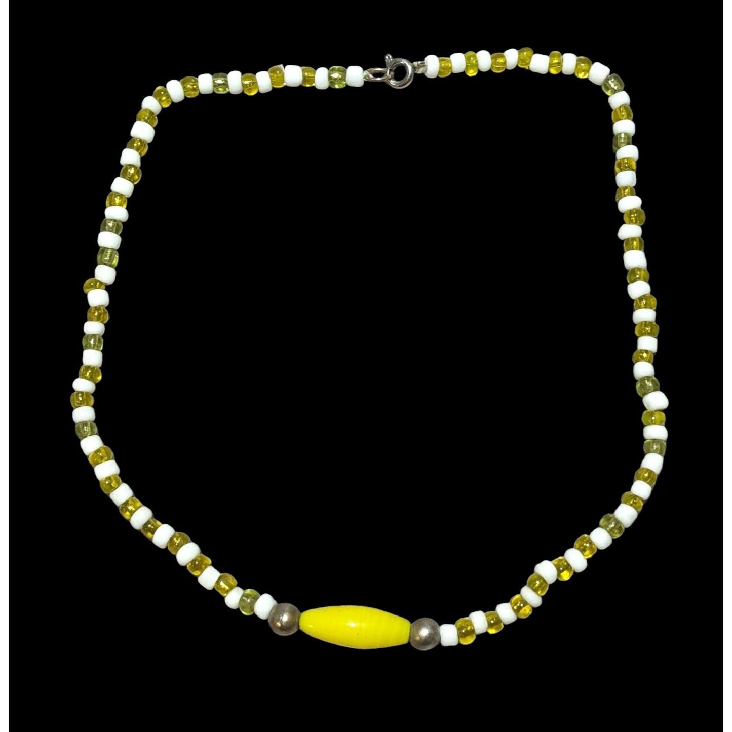 White And Yellow Handmade Glass Beaded Necklace