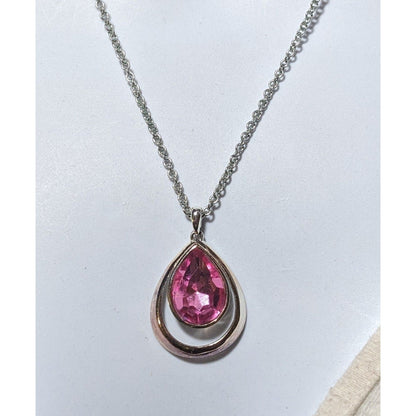 Coquette Pink Gemmed Teardrop Pendant Necklace