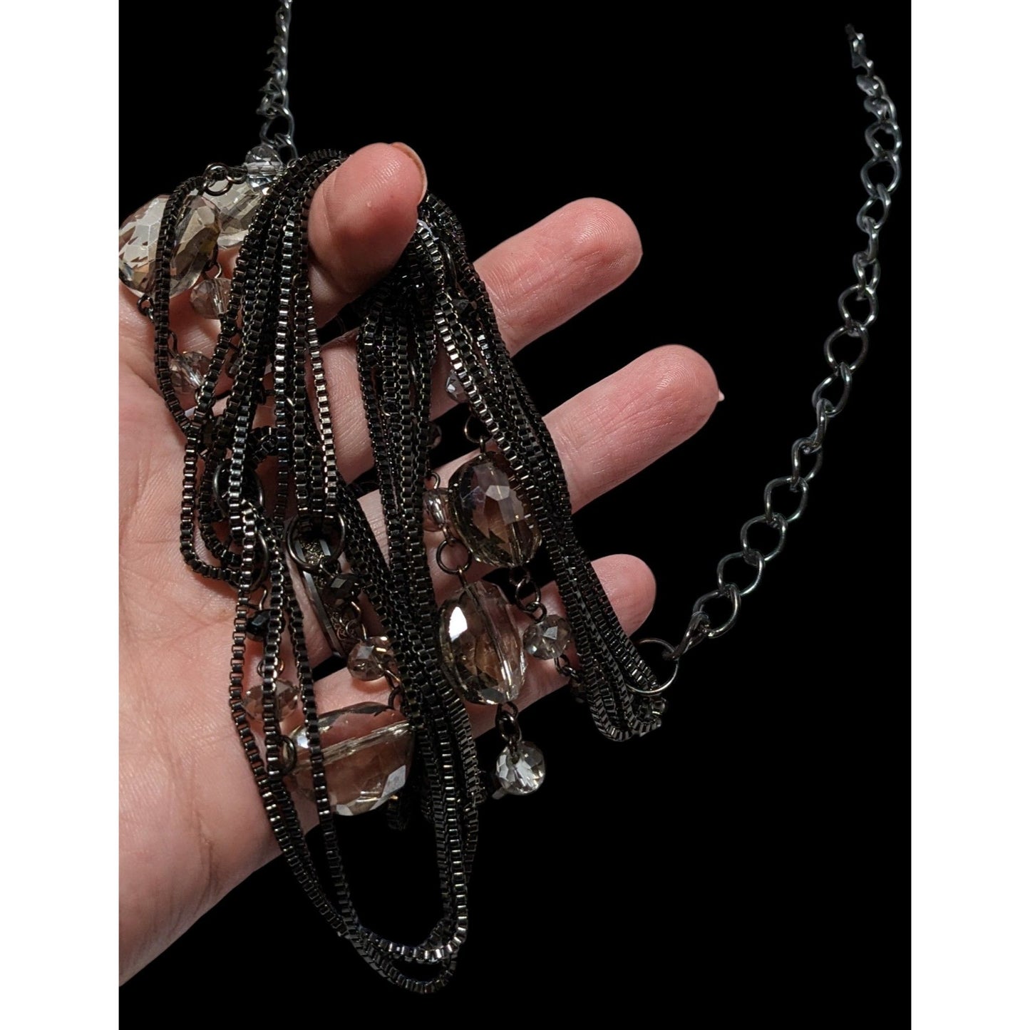 Glam Goth Gemmed Chain Multilayer Necklace