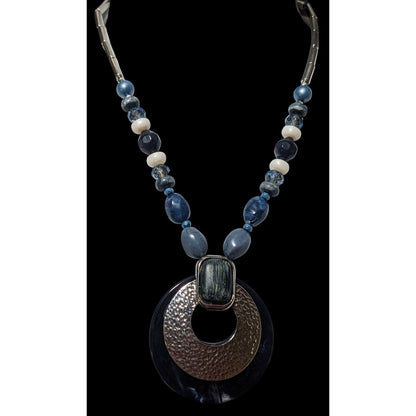 Blue And Silver Chunky Medallion Necklace