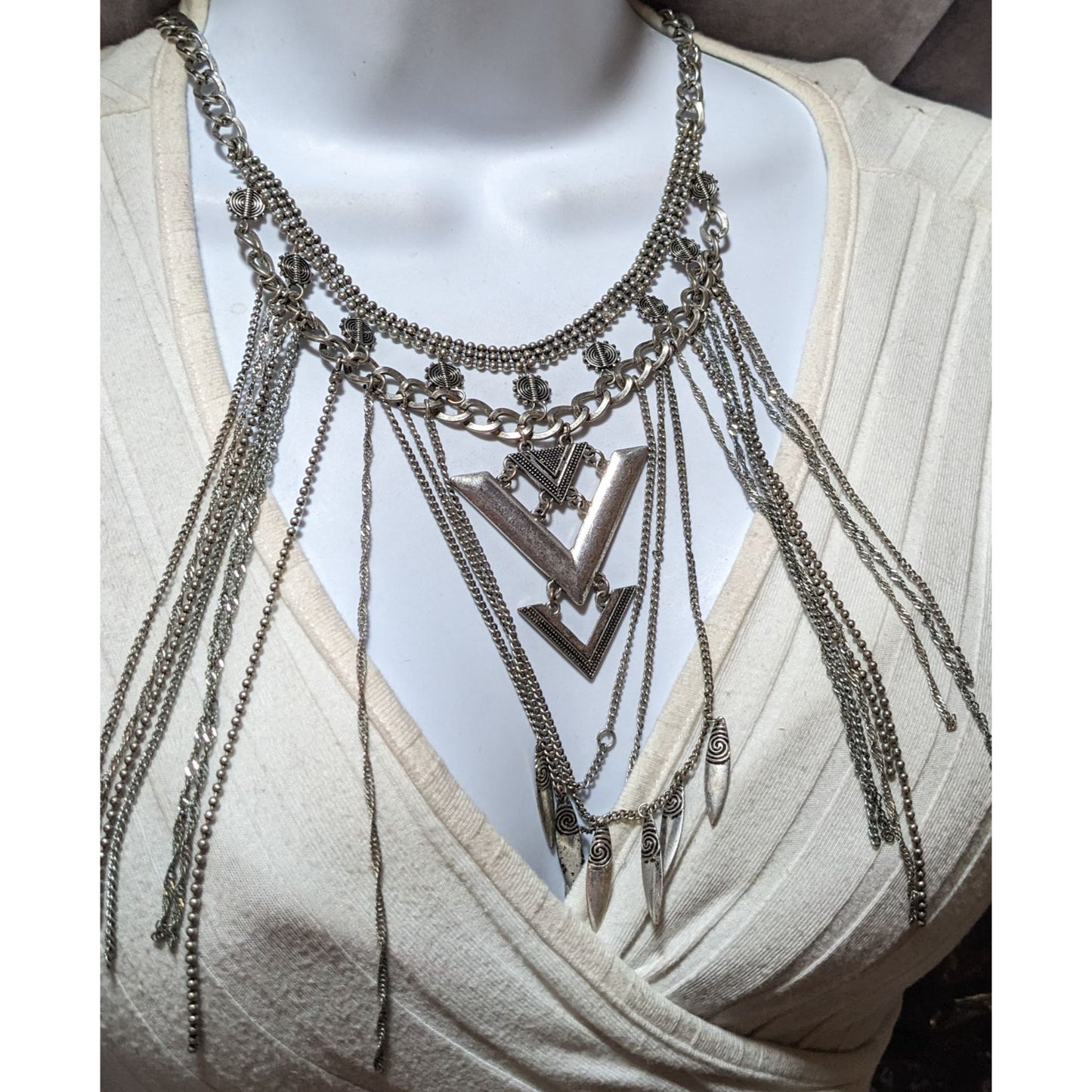 Bohemian Geometric Chain Fringe Necklace