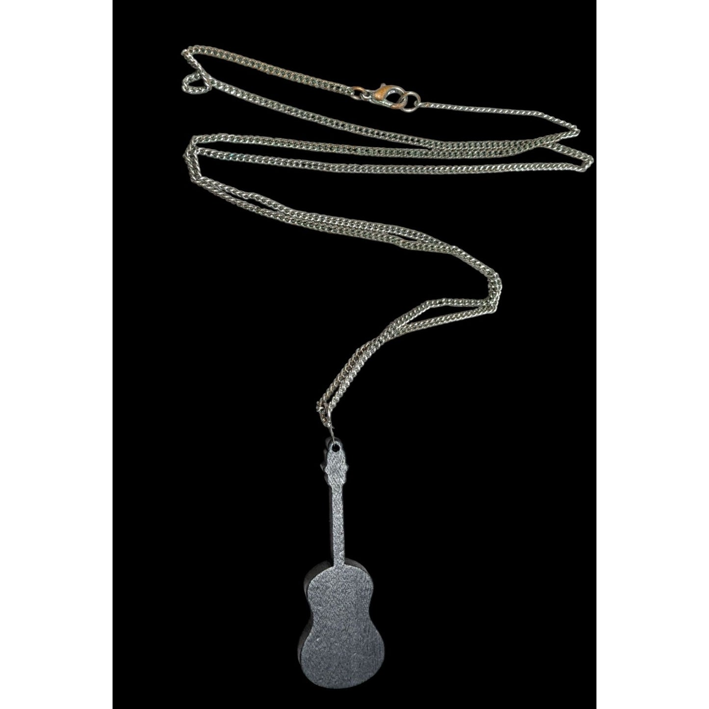 Black Guitar Shaped Wood Pendant Necklace