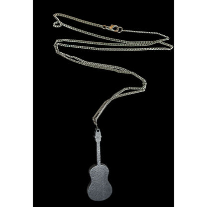 Black Guitar Shaped Wood Pendant Necklace
